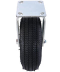 Heavy Duty 10 Inch Pneumatic Caster Wheels With Rigid Plate And Precision Ball Bearings built tough black rubber tire view from above.