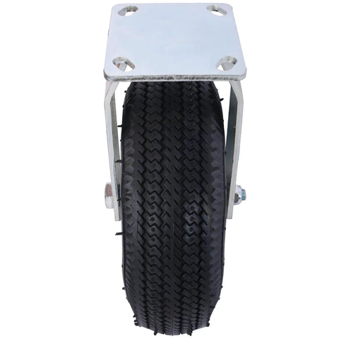 Heavy Duty 10 Inch Pneumatic Caster Wheels With Rigid Plate And Precision Ball Bearings built tough black rubber tire view from above.
