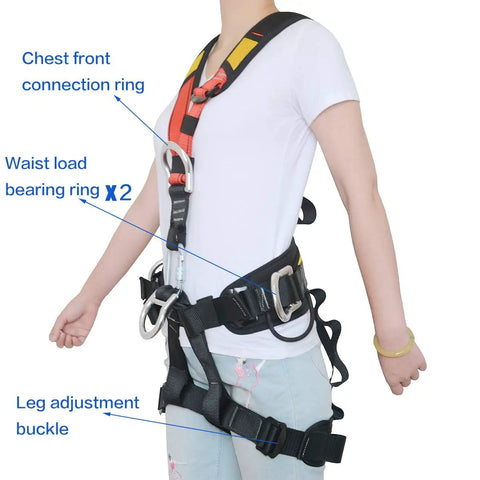 Person wearing Climbing Safety Belt For Outdoor Tree Climbing, Adjustable Quick-Dry Nylon Harness with D-Rings, EN353 Certified
