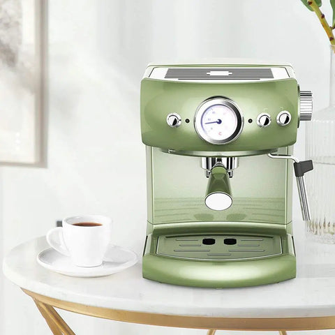 Semi Automatic Espresso Machine 19 Bar Pump With Pressure Gauge Dual Temperature Control For Home Use Retro Green Design