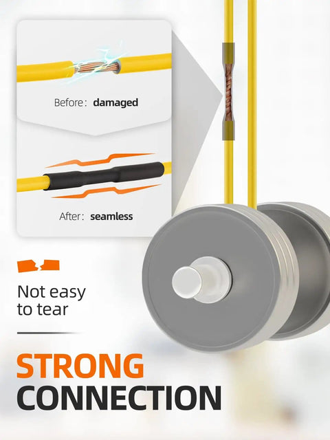 Comparison of damaged and seamless wire using 3:1 Heat Shrink Tubing Kit, 600 Pieces, Quick Shrink For Wire And Electrical Jobs