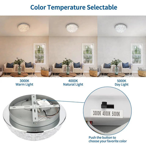 LED Ceiling Light Fixture Flush Mount With Crystal Dome Modern Chandelier Vibe Ceiling Light 3000K 4000K 5000K Selectable