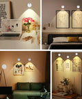 Cordless Battery Operated Spotlight with Remote and Button Control, dimmable LED uplighting for wall art and indoor accent lighting in bedroom.
