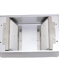 Badass Recessed Floor Power Outlet Kit With 4 Stainless Steel Sockets Flush Mount Pop Up Box, top view showing sockets in silver frame.