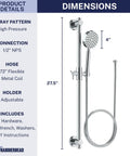 Solid Metal 27.5 Inch Shower Slide Bar Set With Handheld Shower Head And Hose Chrome Finish 2.5 GPM High Pressure Spray Wand