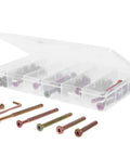 49-Piece M6 Hex Socket Screws and Barrel Nut Set for Furniture Repair organized in a clear storage box, showing various bolts.