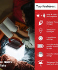 Person reading in tent with Your Go To Quick Inflate 2 In 1 Solar Lantern And Phone Charger illuminating