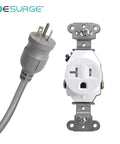 Industrial Grade Heavy Duty Steel Power Strip With 6 Outlet 25 Foot Cord 20 Amp 6 20 T Slot Plug close-up view.