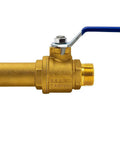 Brass Three Quarter Inch Water Heater Drain Valve Full Port with blue handle for rapid sediment flush and noise reduction in gas water heaters.