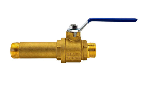 Brass Three Quarter Inch Water Heater Drain Valve Full Port with blue handle for rapid sediment flush and noise reduction in gas water heaters.