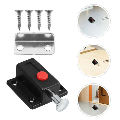 8 Pack Black Spring Loaded Door Latch Push Button Cabinet Lock With 3.6mm Aperture Surface Mounted Design