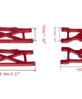 Front And Rear Swing Suspension Arms Upgrade Kit For 1 By 10 22S SCT 2WD Short Course RC Car Aluminum Alloy Parts Durable High Strength Build With 2 Tools Red, showing arm dimensions and red color.