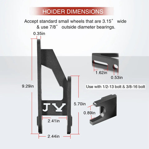 Diagram showing dimensions of the 2x72 Small Wheel Holder Set With 5 Diameters For Knife Making, 9.29in tall and 2.44in wide