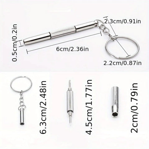 Compact 3-In-1 Glasses Repair Kit With Flat Head Phillips And Hex Bits On A Keyring for sunglasses and small electronics
