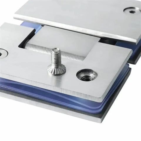 Premium Heavy Duty Glass Door Hinge With A Buttery Smooth Wide Swing And Totally Rust Proof Stainless Steel Build For Cabinets And Bathroom Fixtures That Really Holds Up And Stays Rock Solid Over Time close-up view of steel hinge mechanism with blue rubber seal