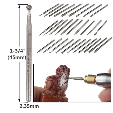 30 Piece 2.35Mm Shank Titanium Coated Diamond Burrs Set For Rotary Tools With Assorted Shapes used for carving stone sculpture