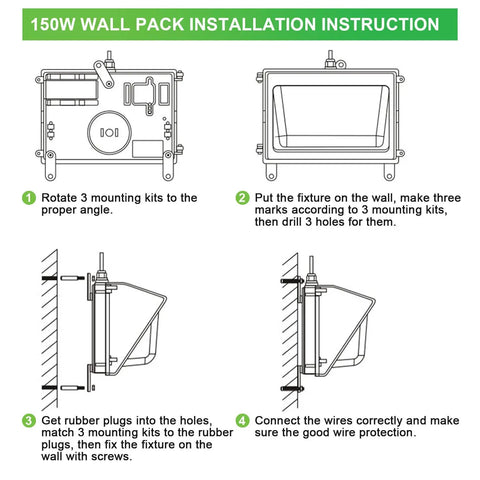 Installation instructions for Ultra Bright 150W LED Wall Pack Light With Dusk Dawn Sensor 5000K Daylight