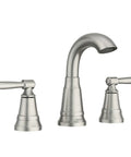 Halle Spot Resist Brushed Nickel Widespread Bathroom Faucet With Drain Assembly for 3 hole setups, traditional style close-up