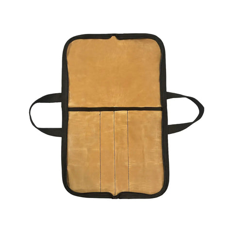 Durable Portable Chefs Knife Roll With 4 Slots Grab And Go Water Repellent Canvas Knife Storage Bag open with visible slots