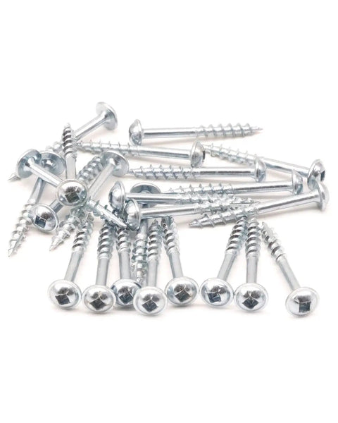 Pocket Hole Wood Screws 50 Count Number 8 By One And A Quarter Inch Square Drive Washer Head Coarse Thread Zinc Coated For Indoor Outdoor Use Your Go-To Fix For Small Woodworking Projects scattered on white background