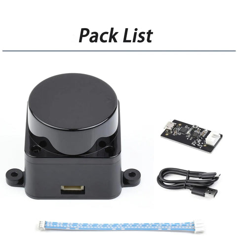 D500 LiDAR Kit With 360 Degree Scanning And 12 Meter Range High Precision For SLAM Robotics Drones UAVs And 3D Mapping Applications Built For Real Time Environment Scanning DTOF Tech And Seamless Outdoor Indoor Mapping components shown: sensor, cables, board