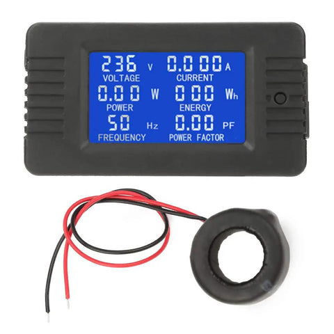 Hella Reliable Digital Voltmeter Ammeter Monitor With CT Sensor For Home Appliance Energy Tracking displaying voltage and current readings.