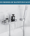 Polished Chrome Waterfall Bathtub Faucet With Wall Mount Dual Handle Brass Tub Spout Slick Handheld Shower Spray 59 Inch Hose