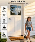 Child walking dog by entrance with No Sweat Fingerprint Smart Door Knob Lock With Nifty Keypad And Phone App Control.