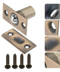 Cool And Sturdy Ball Catch For Top Of Door With Built-In Spring Invisible Latch, brass body with screws and receiving plate.