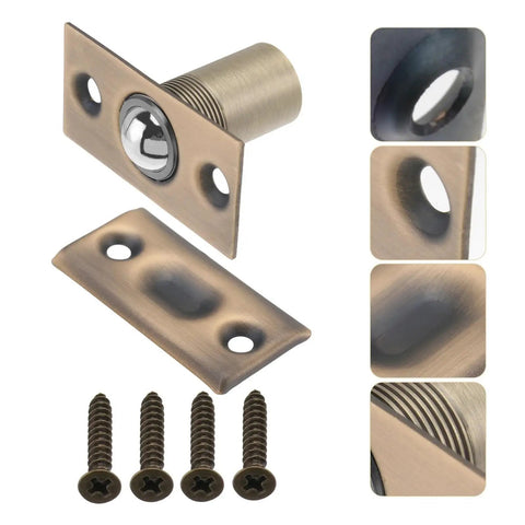 Cool And Sturdy Ball Catch For Top Of Door With Built-In Spring Invisible Latch, brass body with screws and receiving plate.