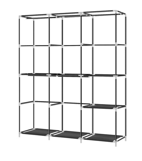 Grab And Go Portable Wardrobe Closet 50 Inch with iron tubes frame, grey shelves, no cover, for quick assembly and clothing storage.