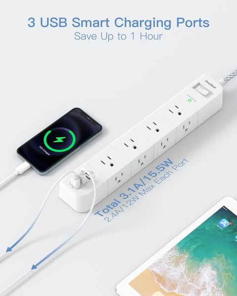 Must Have 10 Ft Extension Cord Power Strip With 8 AC Outlets And 3 USB Ports Flat Plug Desktop Charging Station charging devices