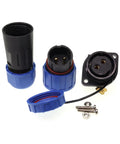 Tough As Nails 2 Pin Waterproof Screw Crimp Connector Featuring Gold Plated Copper Contacts And IP68 Sealing, disassembled view with components.