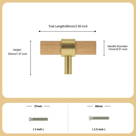 Beech Wood Drawer Pulls 10 Pack Gold Finish Cabinet Handles And Knobs For Kitchen Living Room Bedroom Bathroom Furniture with 60mm length 35mm height