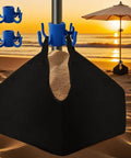Fillable Sand Bags For Umbrella Bases With 2 Hanging Hooks at beach, heavy duty 600D Oxford material, universal fit for poles 1 to 1.4 inches.