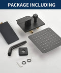 Brushed Gold Shower Faucet Set With Waterfall Tub Spout Complete Shower System Kit components displayed