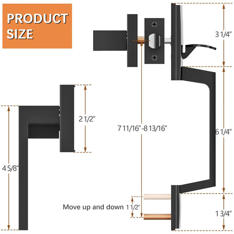 Matte Black Front Door Handle Set With Reversible Lever dimensions and measurements displayed in diagram
