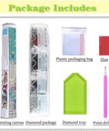 Cat Diamond Painting Kit for Adults 5D Full Drill Starry Night Diamond Art Set package contents including tools and canvas.