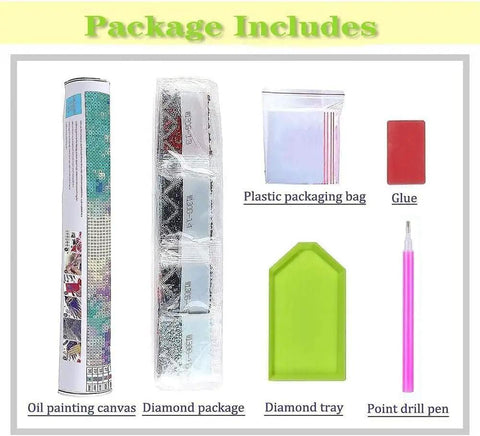 Cat Diamond Painting Kit for Adults 5D Full Drill Starry Night Diamond Art Set package contents including tools and canvas.