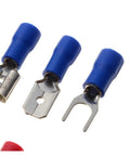 Top Shelf 300pc Electrical Wire Crimp Terminals Kit With Insulated Spade Butt Connectors And Assorted Terminales Perfect For Any Wiring Project You Need To Get Done Quick And Smack On Time Today. Blue insulated wire crimp terminals, close-up.
