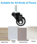 1.5 Inch Stem Casters 4 Pack Pu Swivel Wheels With M10 Threaded Stems And 360 Degree Rotation Heavy Duty Rolling Cart Casters on various floors.