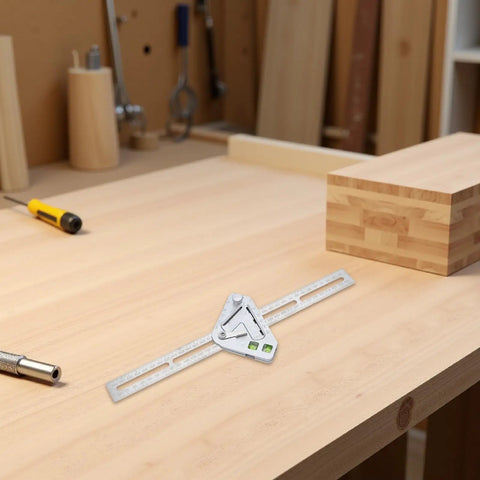 Pro Grade Stainless Steel Angle Ruler And Carpenter Square for woodworking on a wooden workbench