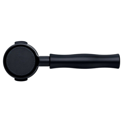 58MM Bottomless Portafilter With Titanium PVD Coated Head And Anodized Aluminum Handle for Breville machines, black ergonomic design.