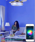Retractable Ceiling Fan With Light And Bluetooth Speaker, Silent Motor LED Chandelier Style in modern living room