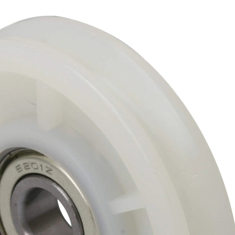 Creamy White Nylon Cable Pulley Wheel with Rock Solid Bearing Steel Core and Buttery Smooth V Groove Design for High Intensity Gym Grind