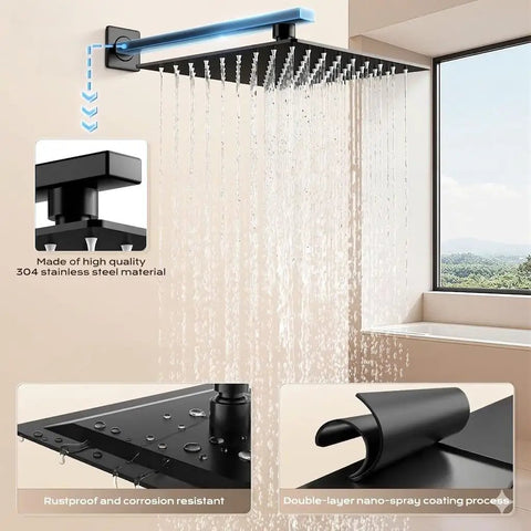 Slick Matte Black Shower Faucet Set With 10 Inch Rain Head And Handheld Sprayer, Boasting Top Shelf Pressure Balance For Zero Sweat Temperature Control In Any Home Setup