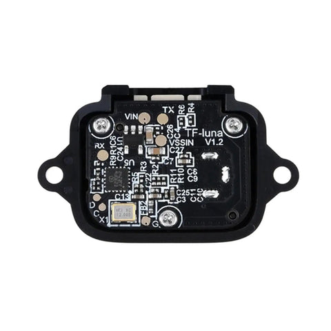 TF Luna LiDAR Range Sensor Module circuit board with electronic components, black casing, top view, for Arduino Pixhawk applications.