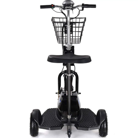 Electric Trike 48V 500W Personal Transporter Three Wheel Sit Or Stand Scooter For Events Security And Warehouse Use Built For Dope Fun With Easy Handling Smooth Acceleration And Stable Ride front view with basket and seat