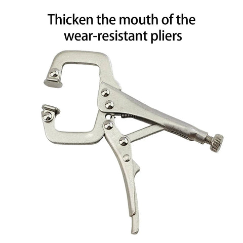 Pack Of 3 Heavy Duty Locking Clamps Pliers For A Rock Solid Grip In Woodworking, Metal Fabrication And Repairs, close-up of clamp