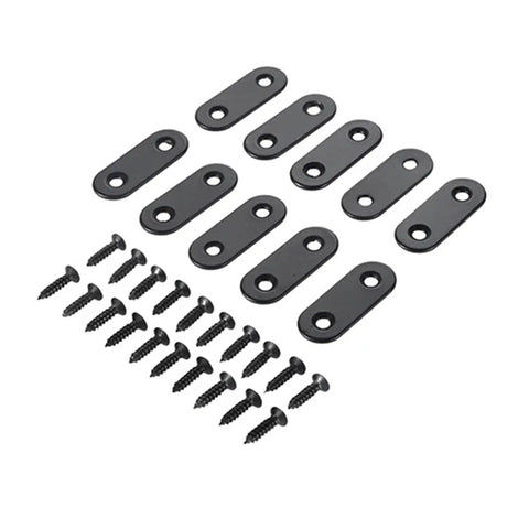 10 Piece Stainless Steel Straight Bracket Set For DIY Fixes At Home Across Projects, Flat Plate L Shaped Gusset Braces To Fortify Right Angle Joints, Heavy Duty Table Desk Reinforcement, Corrosion Resistant with black brackets and screws